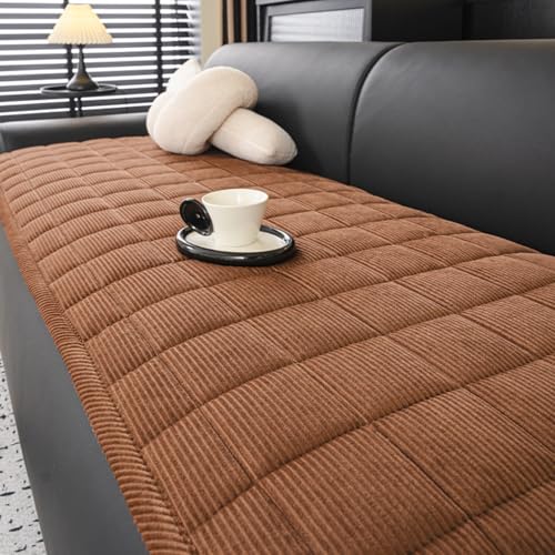 Housse de canapé lavable en velours côtelé marron 70x210 cm
