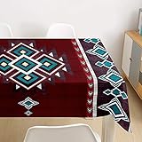  Himlaya Nappe Rectangulaire Anti Tache, Nappe de Table 3D Style Marocain Impermeable Anti-Poussière Rectangle Nappes pour Mariage Jardin Picnic Party Restaurants (Géométrique Rouge,90x90cm)
