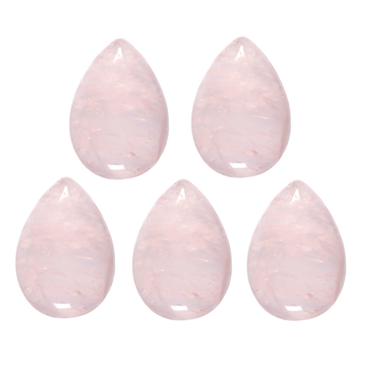 mookaitedecor 5pcs 18x25mm Natural Rose Quartz Crystal Cabochons for Jewellery Making Crafting, Cabochons Flat Back Water Drop Teardrop Beads for Pendants Pink Stone Beads Healing Crystal