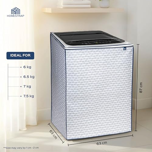 Image of Homestrap Top Load Washing Machine Cover | Waterproof & Dustproof Fabric Protector | Fits 6-7.5 kg Fully Automatic Machines | Compatible with LG, Samsung, Whirlpool, IFB & More | WHITE