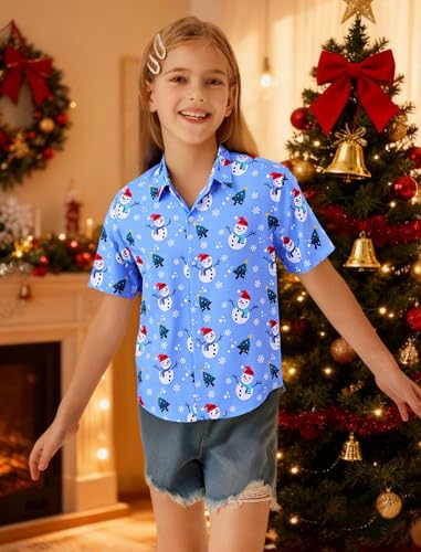 Image of Hawaiian Shirt for Boys Button Down Wrinkle Free Shirt Short Sleeve Funny Beach Casual Summer Print Top for Kids 4-15 Years