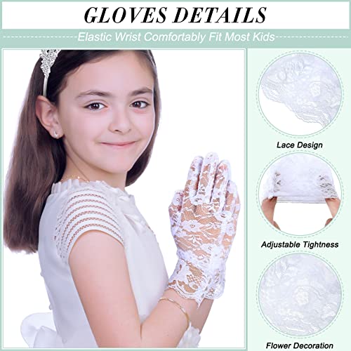 Foaincore 3 Pieces Girls First Communion Veils Bowknot Rhinestone Flower Headband Rhinestone Crown White Satin Gloves For Wedding First Communion #TOP3