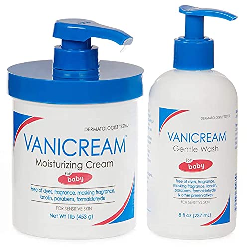 Vanicream Baby Moisturizing Cream, 16 Oz & Gentle Wash with Pump for Baby, 8 Oz