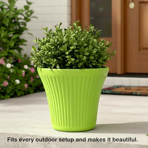 Image of GARDENS NEED 10 Inches Tancy Round Flower Pot | Set of 4 | Lemon Green | Plastic Planter Pots for Indoor & Outdoor Home, Office & Balcony Decoration