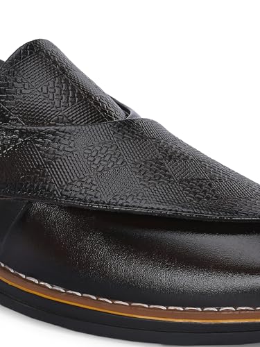Image of POS Men's Ethnic Synthetic Leather Peshawari Slip On Sandal | Shoes for Wedding|Party|Occasions|Fashion|Stylish|Outdoor|Lightweight|Shoes with TPR Sole