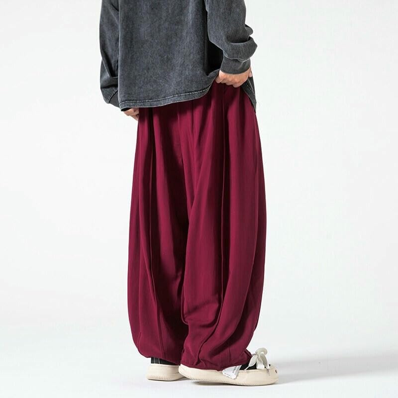 Men's Summer Hong Kong Style Japanese Loose Minimalist Workwear Lantern Long Pants4