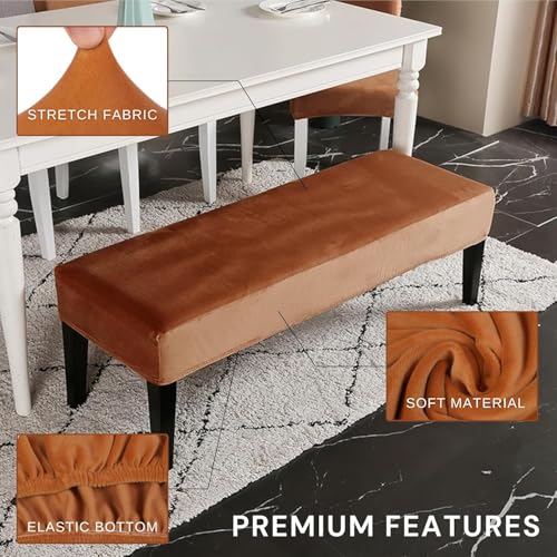 Image of SearchI Dining Bench Cover, Stretch Washable Long Bench Seat Covers, Rectangle Dining Table Bench Slipover for Dining Room, Living Room, Kitchen(Velvet Brown)
