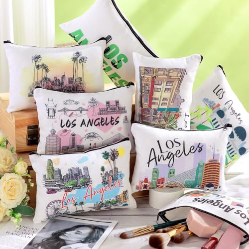 Reginary 12 Pcs Los Angeles Souvenirs Canvas Cosmetic Bag Watercolor Los Angeles City Souvenir Gift Women Travel Gifts Grocery Christmas Party Favors2