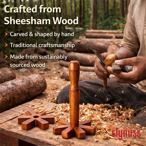 Image of Slynuss | Buttermilk Churner Wooden | Butter Churner for Home, Dahi Maker & Butter Maker | Mathani for Buttermilk /Majjiga Kavvam, Dal Ghotni Wooden | Sheesham Wood, Naturally Non-Stick (28 X 8 CM)