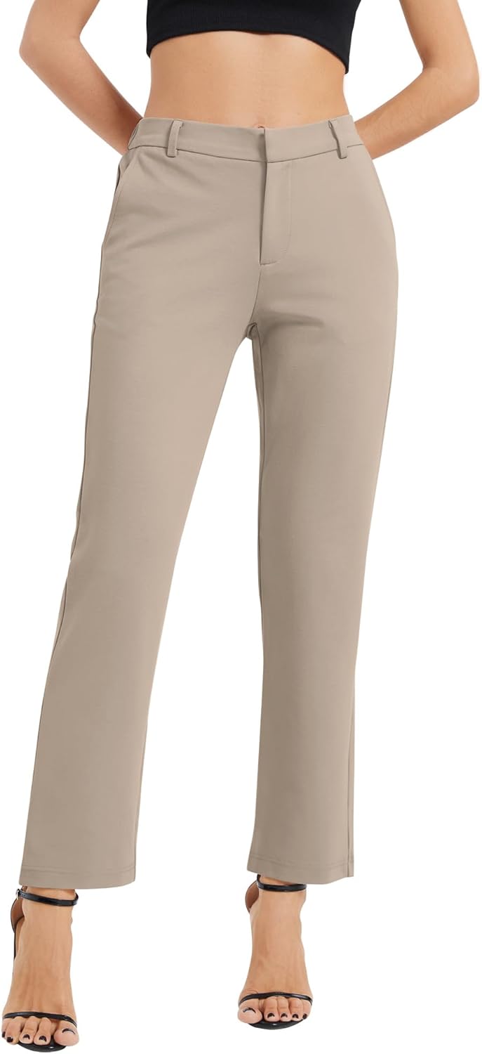 EXCHIC Women's Elastic Waisted Pants Business Work Casual Straight Leg Slacks with Pockets - Image 3