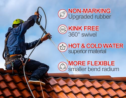 YAMATIC Non Marking 1/4" 4200 PSI Pressure Washer Hose 50 FT for Hot/Cold Water Rubber Wire Braided, Kink Resistant Swivel Quick Connection, Industry Grade for Power Washer, Super Wear Resistant