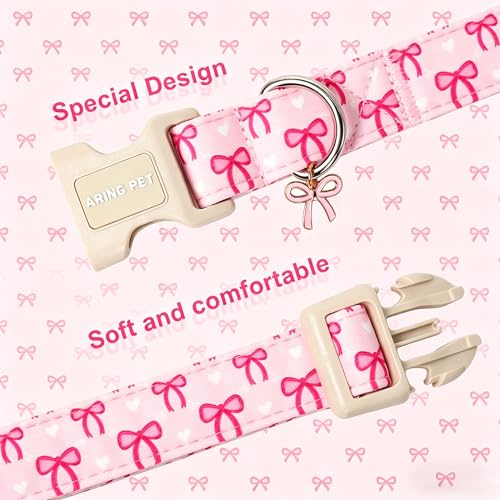 Image of ARING PET Girl Dog Collar, Cute Pink Bow Girly Doggy Collars for Puppy Small Medium Large Female Dogs Pet, for Daily Photos Outdoor Walking Hiking Picnic, L