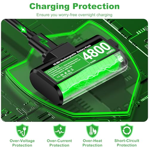 Image of Rechargeable Battery Pack for Xbox One /Xbox Series X|S, 2x4800mWh Battery Pack with LED Indicators Play & Charge Kit USB-C Charging Cable