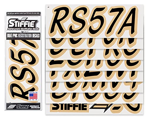 Image of Whipline Solid Black /Tan 3 inch Alpha-Numeric Registration Identification Numbers Stickers Decals for Boats & Personal Watercraft