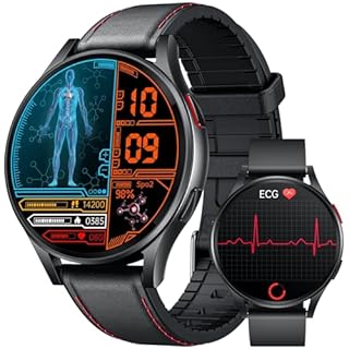 Smartwatch Herren mit EKG+𝐇𝐑𝐕 Blutdruck 𝐁𝐥𝐮𝐭𝐳𝐮𝐜𝐤𝐞𝐫: Smart Watch Uhr 1,43" Rund AMOLED Lederarmband Armbanduhr Wasserdicht Herzfrequenz Schrittzähler Telefonfunktion Fitnessuhr Android iOS