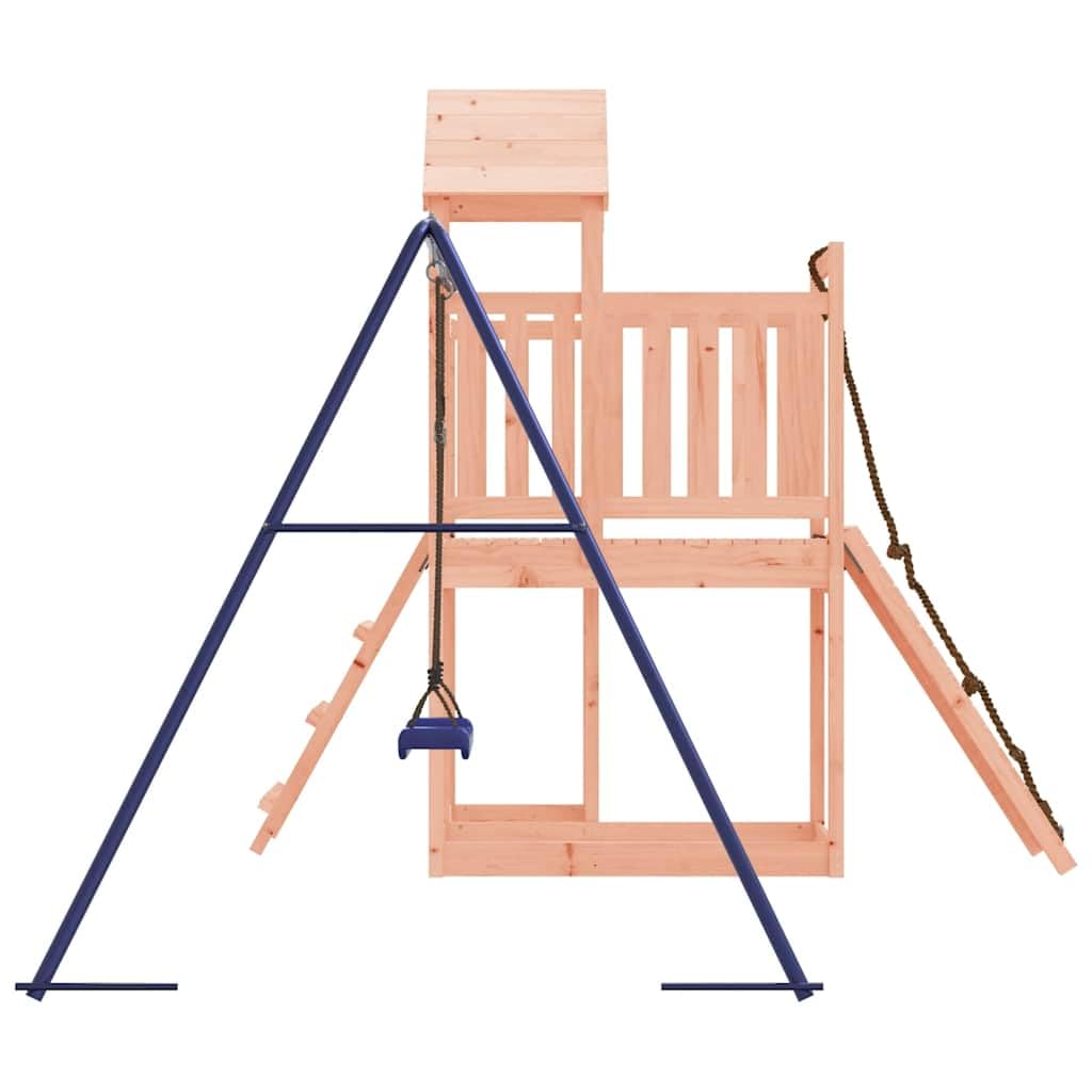Torre da gioco in legno massiccio Douglasie con parete da arrampicata, scala, piattaforma e altalena singola, dispositivo da gioco da giardino per bambini all'aperto, giocattolo stabile per