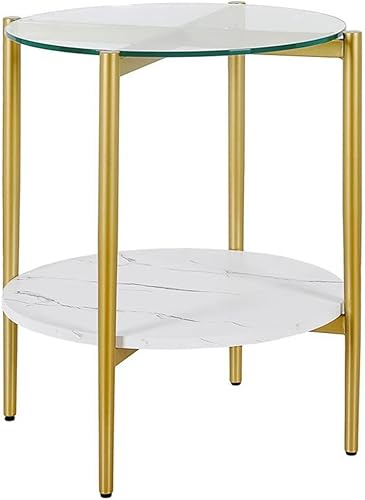 Miniatura 7 de Otto - Mesa de centro redonda de 36 pulgadas de ancho con estante MDF en latónlaca blanca