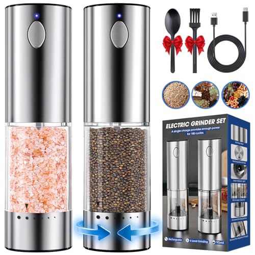 HomeHacks-Upgraded-Larger-Capacity-Electric-Salt-and-Pepper-Grinder-Set-Rechargeable-Type-C-with-LED-Light-Stainless-Steel-Automatic-6-Adjustable-Coarseness-Ideal-for-HousewarmingChristmas-Gifts HomeHacks Upgraded Larger Capacity Electric Salt and Pepper Grinder Set, Rechargeable Type-C with LED Light, Stainless Steel Automatic & 6 Adjustable Coarseness, Ideal for Housewarming/Christmas Gifts - Image 1
