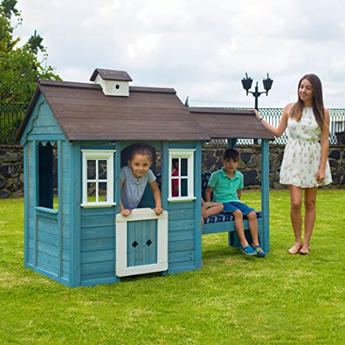 Sportspower Wooden Outdoor Playhouse With Bench, Blue, 83.6"L X 43"W X 62.5"H (Wp-587) #TOP1