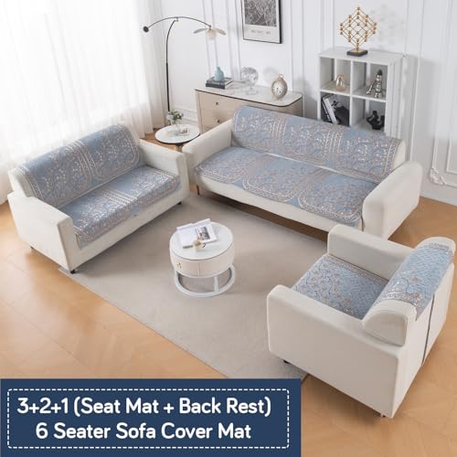 Image of HOKIPO Neel Baari Premium Chenille Jacquard Sofa Cover 6 Seater Set - Washable 3+2+1 Sofa Panel for Seat & Back | 'Royal Aangan Series' (IN-1008 * 2 + IN-1007 * 2 + IN-1006 * 2-L3)