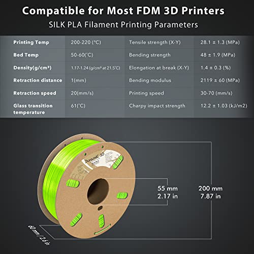 Image of DURAMIC 3D Silk Dual Color PLA Filament Shinny High Gloss Finish 1.75mm | 3D Printing Filament with Cardboard Spool,No-Tangling Neatly Wound Dimensional Accuracy 99% + /- 0.03mm 1KG Silk Neon Green