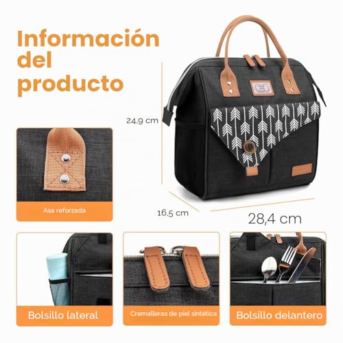 Miniatura 5 de Lekesky Bolsa Termica Porta Alimentos Impermeable Lonchera Para Mujer Con Gran Capacidad, Ideal Para Trabajo, 11l, Nergo