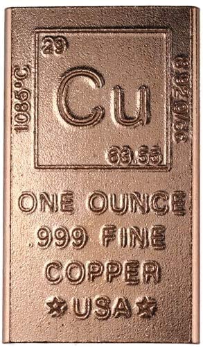 1 oz Copper bar - 999 Pure Chemistry Element Design with Certificate of Authenticity by Unique Metals