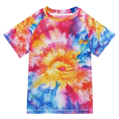 CaTaKu Tie Dye Boys Rash Guard Swim Shirts Toddler Quick Dry UPF 50+ Rashguard Short Sleeve 3-12T