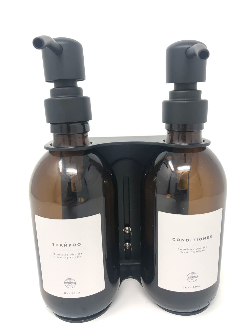Double Wall Refillable Mount Dispenser | 300ml - 500ml | Hand Soap and Hand Lotion labels | Different Colour Metal Pump (300 ml - Amber Label, Black Pump)
