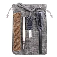 Feuerstahl Survival Outdoor Set 6-Teilig, Zunder für Feuerstahl, Feuerstahl mit Griff, Teleskop Blasrohr im Transportbeutel, Paracord Band, Feuerstein Survival Abenteuer Grau