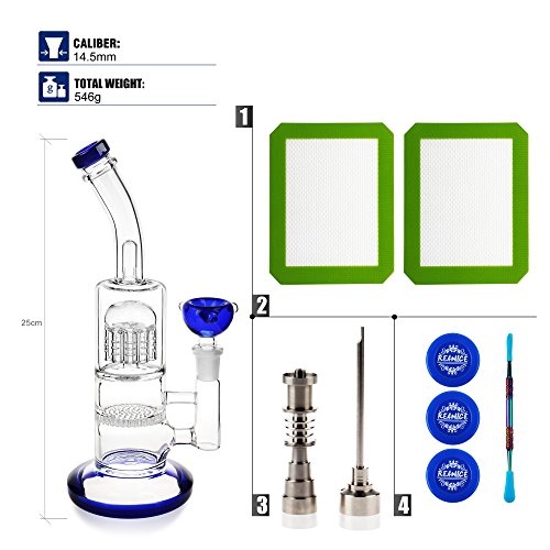 REANICE Oil Glasbong 14.5mm Wasser Räuchern Blau Bong Hoch 25cm Percolator Wasserpfeife Bubblers – Bild 3