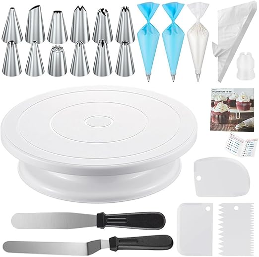 71PCs Cake Decorating Supplies Kit with Cake Turntable, 50+2 Piping Bags, 12 Numbered Icing Piping Tips, 3 Icing Comb Scraper, 2 Spatulas, and 1 Coupler for Baking