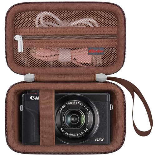 Image of Case for Canon PowerShot G7 X Mark III / G7 X Mark II / SX740 Digital Camera | Canon PowerShot G7 X Mark III / G7 X Mark II /G7 X / SX740 HS Camera Carrying Case, Mesh Pocket fits Camera Accessories, Brown