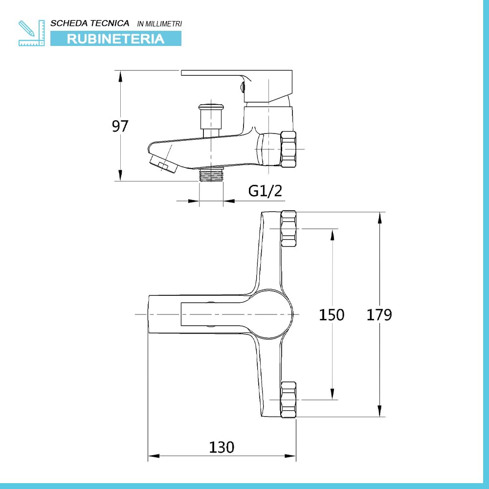 Set miscelatori lavabo bidet e vasca con kit doccia, in ottone cromato con piletta automatica per lavabo e bidet, serie PRIMA