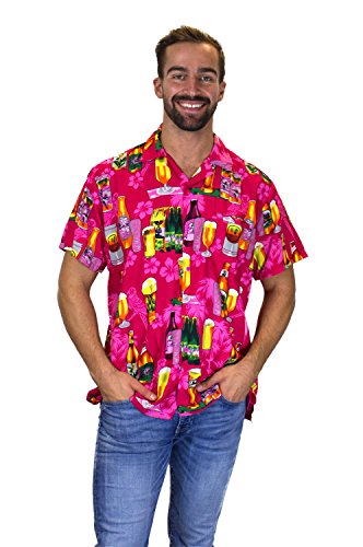 V.H.O. Funky Camisa Hawaiana, Beerbottle, Rosa, 4XL
