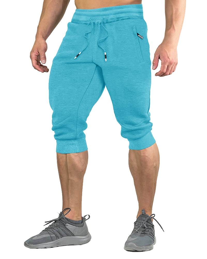 FASKUNOIE Men's Cotton Casual Shorts 3/4 Jogger Capri Pants Breathable Below Knee Short Pants with Three Pockets
