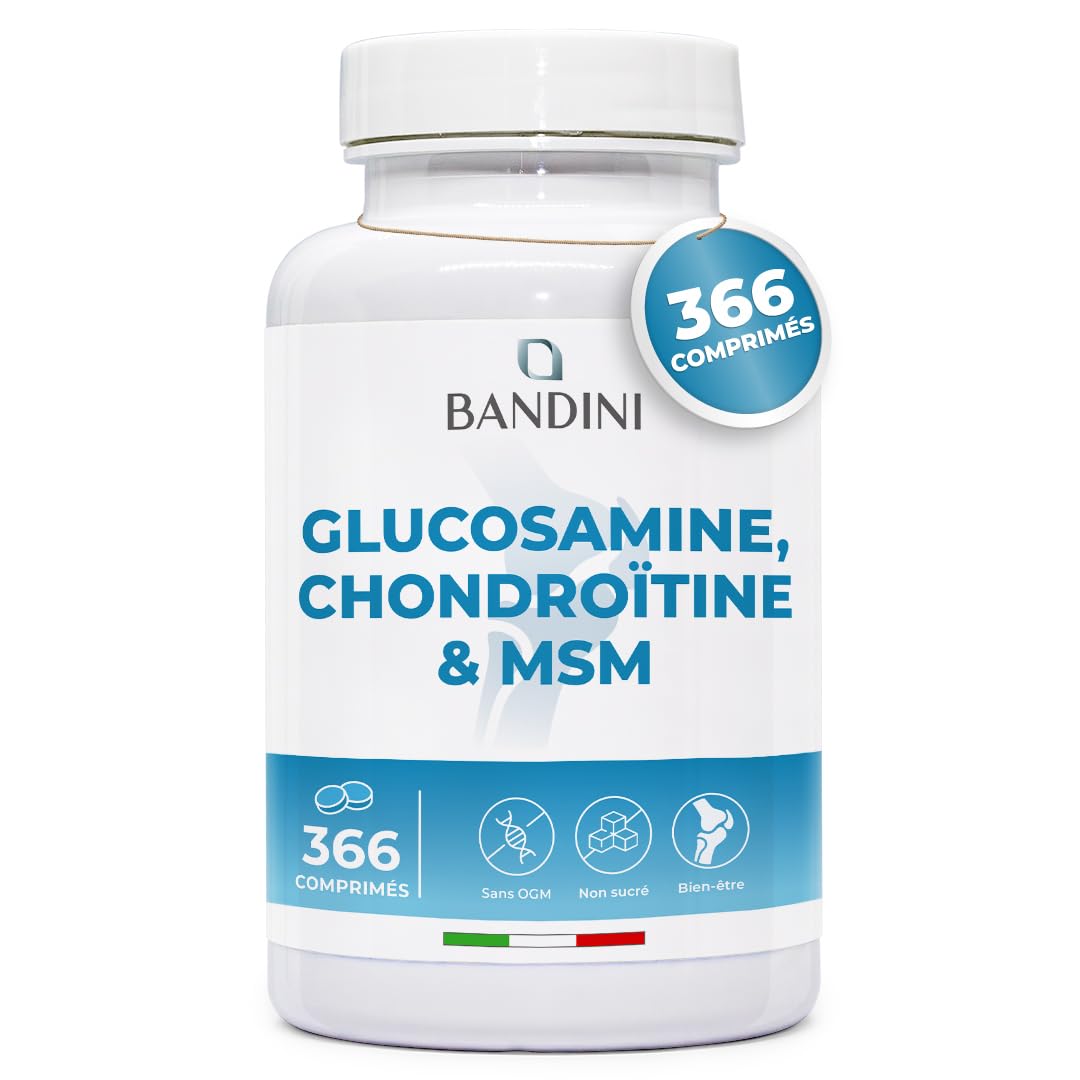Bandini® Glucosamine Chondroïtine MSM + Vitamine C | 366 comprimés - 6 mois | Réduit inflammations des articulations, renforce le cartilage | 600mg de glucosamine, 100mg de chondroitine & MSM par dose