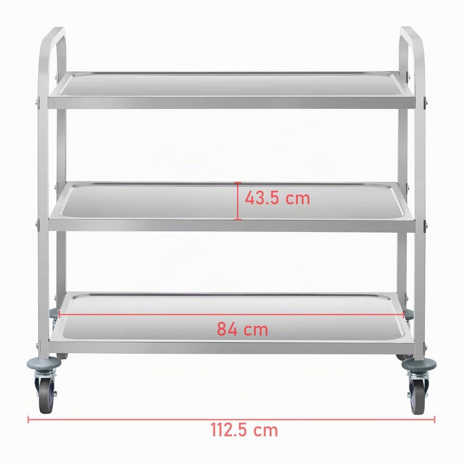 Royal Catering RCSW-6.2 Carro Cocina Carrito de Servicio con Ruedas (3 Estantes, Distancia Entre estantes 28,5 cm, Capacidad 500 kg, Acero Inoxidable)