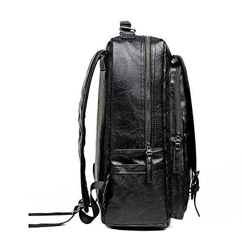 Leather Backpack College Laptop Travel Camping Shoulder Bag Gym Sports Bags for Men (black)3