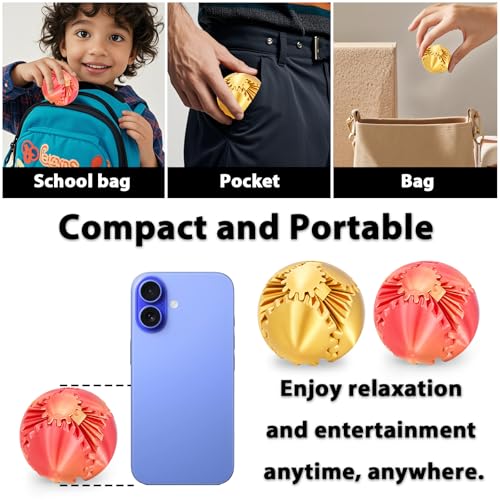 Image of Gear Ball 3D Printed Cube Fidget Toy,Gear Sphere Fidget Toys,Sensory Toys for Stress and Anxiety Relief, Desk Toy Fidget Spinners,Stocking Stuffers for Adults & Kids (Gold Red+Gold, 2.3 Inch)