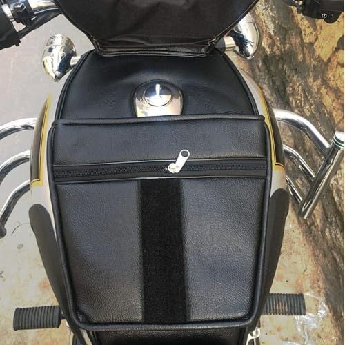 Image of Leatherette Scratch Proof Tank Cover| Tank Bag Compatible for Royal Enfield Classic /Electra /Bullet /Standard, Mobile Pocket with Zippered Compartment and Metal Rings Tank Cover - Black