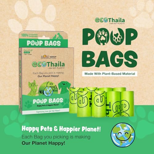 Image of Compostable Poop Bags for Dogs & Cats | Pack of 8 (120 bags) | Biodegradable & Eco-Friendly | Waste /Litter Poop Bag | Strong & Leak-Proof Potty Picker | Green Colour - 9 x 13 Inches