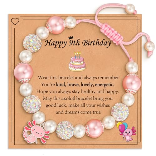 Image of Happy 1-10 Year Old Birthday Bracelet Gifts for Girls Kids, Adjustable Charm Axolotl Pearl Bracelets as 1 2 3 4 5 6 7 8 9 10 Year Old Birthday Gifts for Her