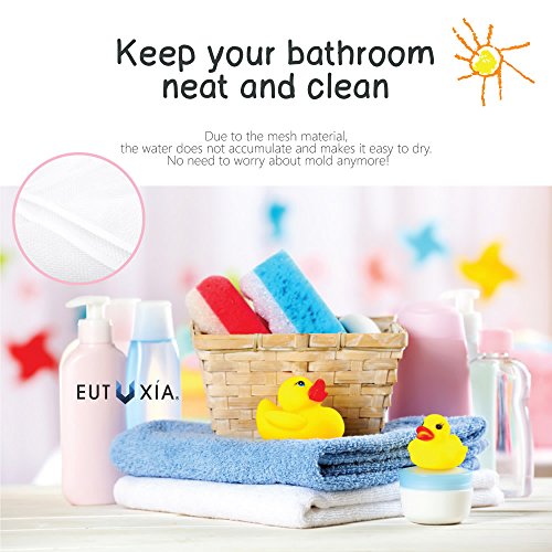 Eutuxia Bath Toy Organizer, Quick Dry Hanging Mesh Net Bathtub Storage With 4 Pockets & 4 Adhesive Hooks For Kids Toys And Bathroom Essentials. Shower Caddy For Decor, Fun, Educational, 19.76" X 14" #TOP2