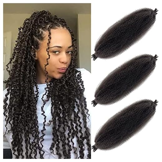 16 Inch Springy Afro Twist Hair Color 4 Dark Brown Kinky Braiding Hair for Soft Locs Twisted Up Braiding Hair 3 Packs Pre Fluffed Kinky Twist Crochet Hair Extension for Black Women (16 inch (Pack of 3), 4#)