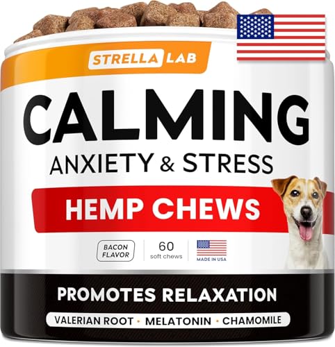 Advanced Calming Chews for Dogs - Hemp Chews and Melatonin - Anxiety Relief - Sleep Aid - Relaxing Treats - Stress Relief During Fireworks Storms Thunder Barking - Made in USA - BBQ - 60ct
