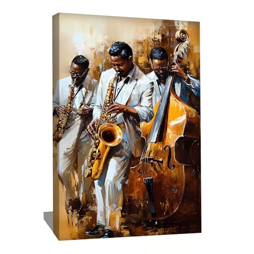 Alessio Cacciatore Tableau Musicien Jazz - Toile Murale Musique Jazz - Décoration Murale Dorée Salon - Art Mural Abstrait En Toile - Tableau Musique...