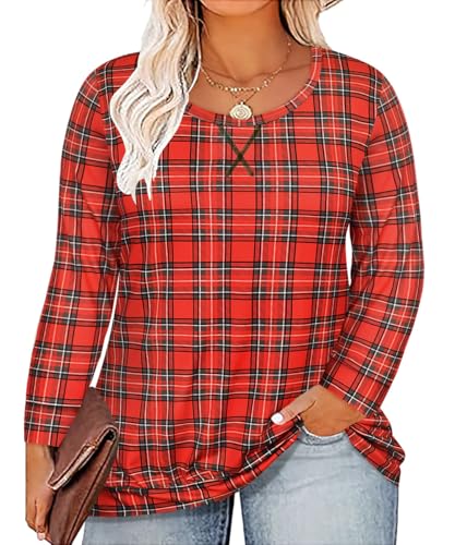 Image of CARCOS Plus Size Tops for Women Color Block Flower /Striped /Camo Crew Neck Long Sleeve Tee Shirt