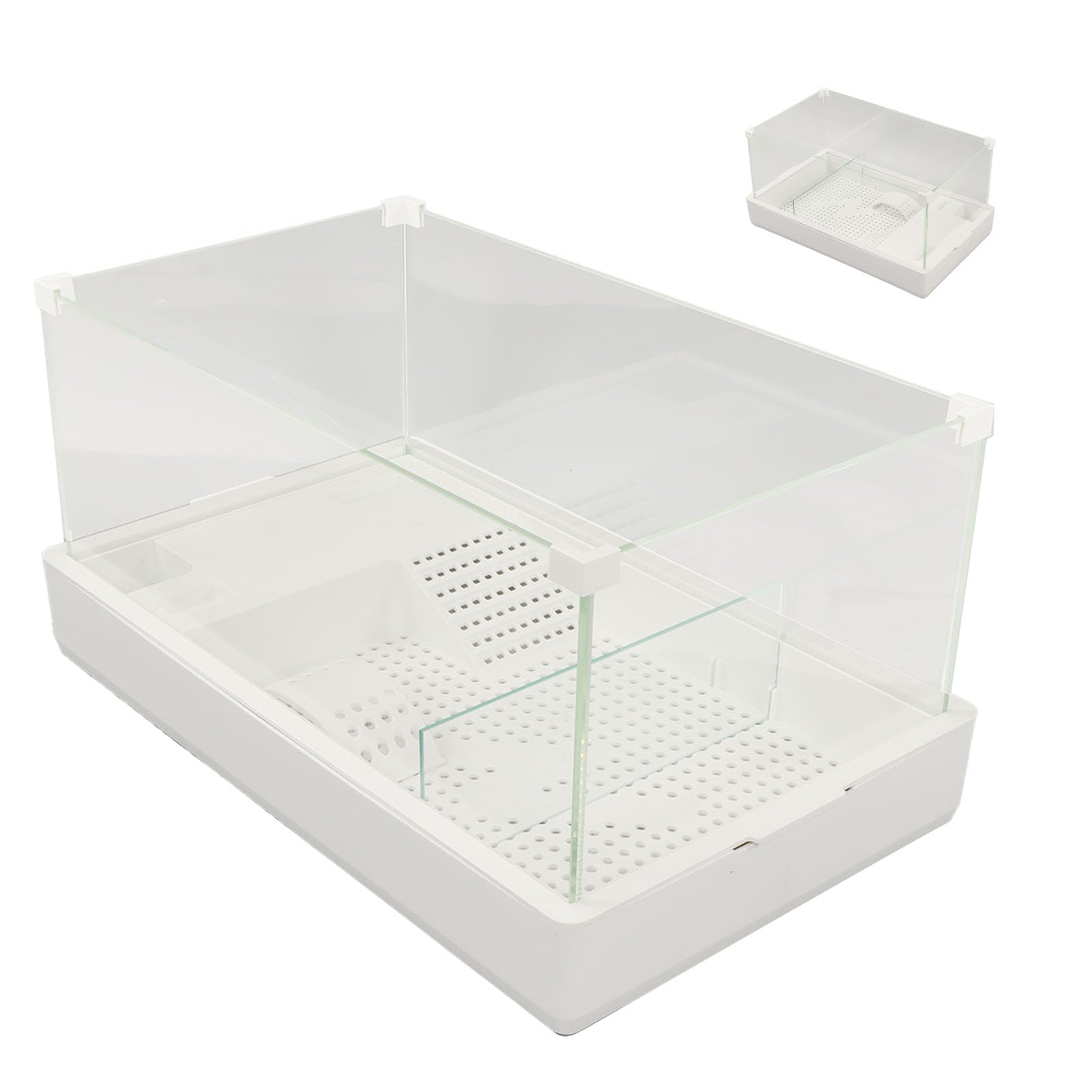 HEEPDD Tanque de Tortugas de 3 Capas, Terrario para Reptiles, Hábitat de Tortugas de Vidrio con Alimentación, Tomar el Sol, Escalada, Áreas de Buceo para Acuáticas, Peces,