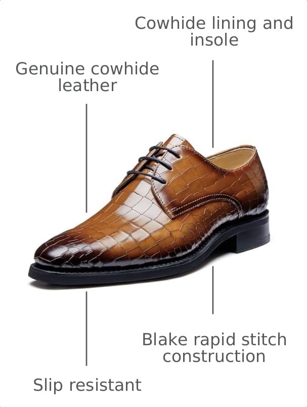 Image of Men's Dress Shoes Genuine Leather Oxfords Luxury Formal Business Suit Shoes with Blake Rapid Stitch